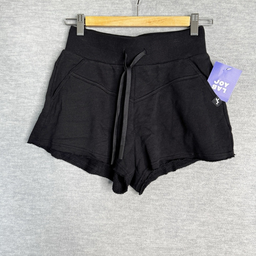 Joy Lab Women's Black French Terry Sweat Shorts Sz Medium New Knit Basque Waist - Picture 2 of 10